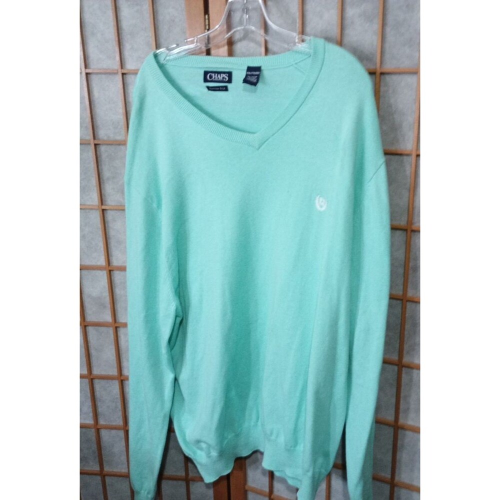 Chaps Cotton Silk Sweater XL Island Green V-Neck Lightweight Pullover Easter